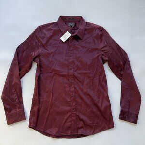 Guess Men’s Regal Woven Dress Shirt Slim Fit Long Sleeves Bright Burgundy Size M